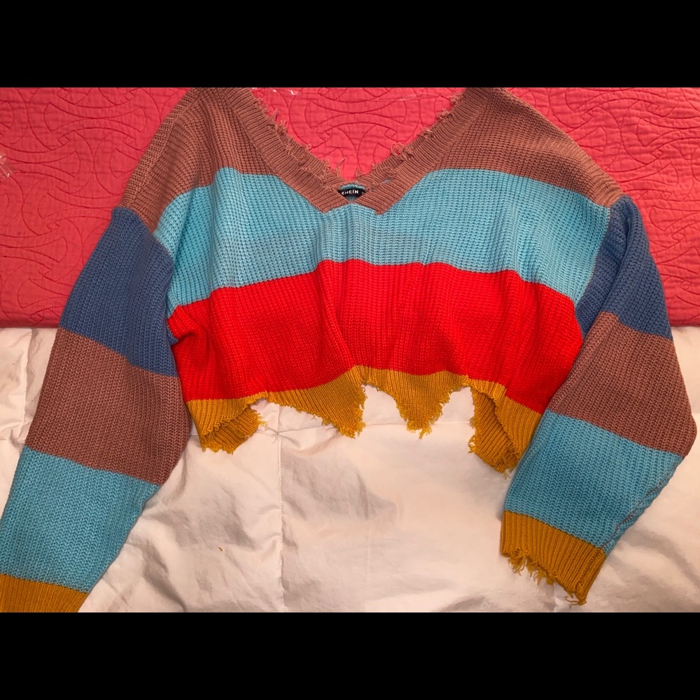 Shein Striped Cropped Sweater